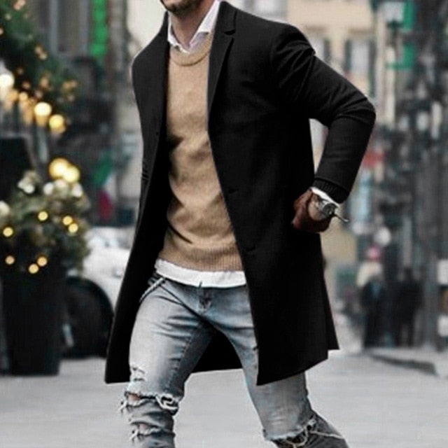 Men Coat Cardigan Business Winter Loose Fit Casual Office Blazer Buttons Jacket Lapel Collar