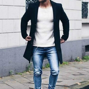 Men Coat Cardigan Business Winter Loose Fit Casual Office Blazer Buttons Jacket Lapel Collar