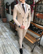 Load image into Gallery viewer, 2019 New Beige Men&#39;s Suit 2 Pieces Double-breasted Notch Lapel Flat Slim Fit Casual Tuxedos For Wedding(Blazer+Pants)