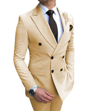 Load image into Gallery viewer, 2019 New Beige Men&#39;s Suit 2 Pieces Double-breasted Notch Lapel Flat Slim Fit Casual Tuxedos For Wedding(Blazer+Pants)