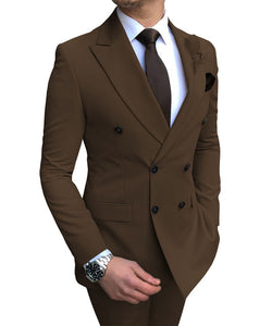 2019 New Beige Men's Suit 2 Pieces Double-breasted Notch Lapel Flat Slim Fit Casual Tuxedos For Wedding(Blazer+Pants)