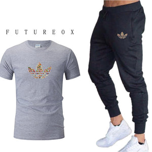 2019 summer new T-shirt men's fashion two-piece men's gymT shirt + pants men's sportswear printing casual men's T-shirt suit