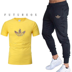 2019 summer new T-shirt men's fashion two-piece men's gymT shirt + pants men's sportswear printing casual men's T-shirt suit