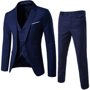 Men's 3 Pieces Black Elegant Suits With Pants Brand Slim Fit Single Button Party Formal Business Dress Suit Male Terno #YL10