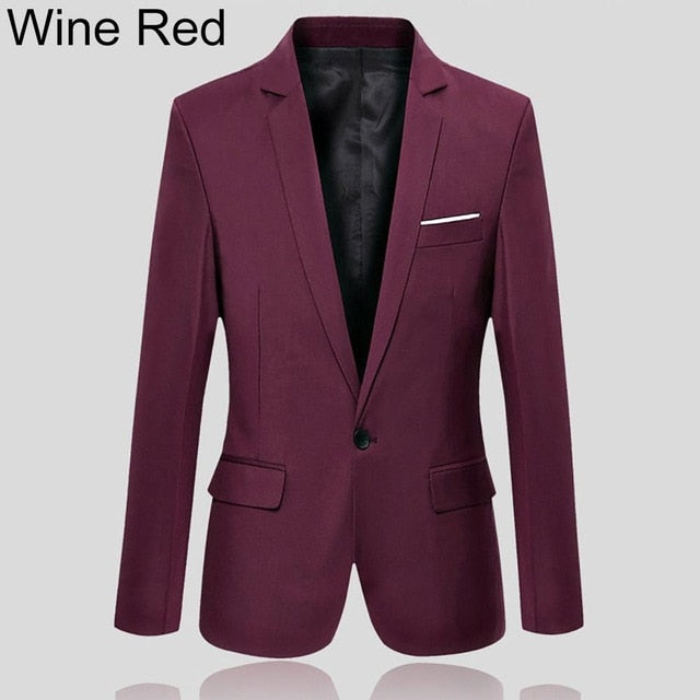 Fashion Men Slim Fit Formal One Button Suit Business Blazer Coat Jacket Tops