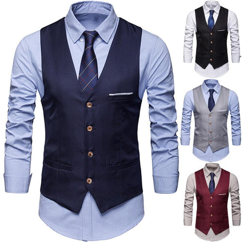 Plus Size Formal Men Vests Solid Color Suit Vest Single Breasted Business Waistcoat Vest business casual vest Men's Business Cas