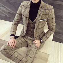 Load image into Gallery viewer, luxury suit ( Blazer + Vest + pant ) Plaid stripes mens suits 2019 Asia size S-5XL High quality tuxedo men suits three-piece set