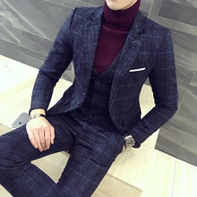 Load image into Gallery viewer, luxury suit ( Blazer + Vest + pant ) Plaid stripes mens suits 2019 Asia size S-5XL High quality tuxedo men suits three-piece set