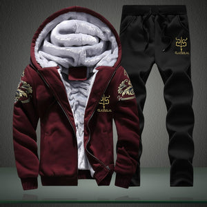 Winter Inner Fleece Hoodies Men 2018 Casual Hooded Warm Sweatshirts Male Thicken Tracksuit 2PC Jacket+Pant Men Moleton Masculino