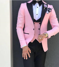 Load image into Gallery viewer, Pink With Black Lapel Suits for Men Custom Made Terno Slim Groom Custom 3 Piece Wedding Mens Suit Masculino(Jacket+Pant+Vest)