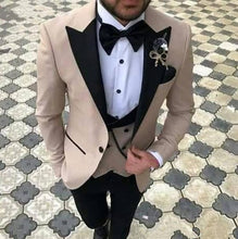 Load image into Gallery viewer, Pink With Black Lapel Suits for Men Custom Made Terno Slim Groom Custom 3 Piece Wedding Mens Suit Masculino(Jacket+Pant+Vest)