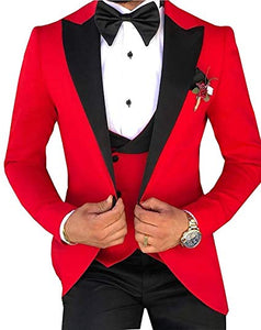 Pink With Black Lapel Suits for Men Custom Made Terno Slim Groom Custom 3 Piece Wedding Mens Suit Masculino(Jacket+Pant+Vest)