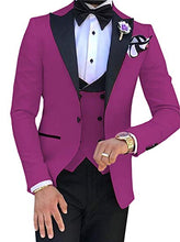 Load image into Gallery viewer, Pink With Black Lapel Suits for Men Custom Made Terno Slim Groom Custom 3 Piece Wedding Mens Suit Masculino(Jacket+Pant+Vest)