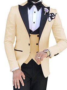 Pink With Black Lapel Suits for Men Custom Made Terno Slim Groom Custom 3 Piece Wedding Mens Suit Masculino(Jacket+Pant+Vest)